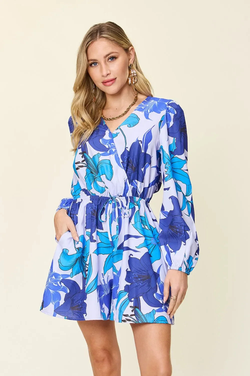 Floral Print Long Sleeve Romper With Pockets - Southern Shores Clothing