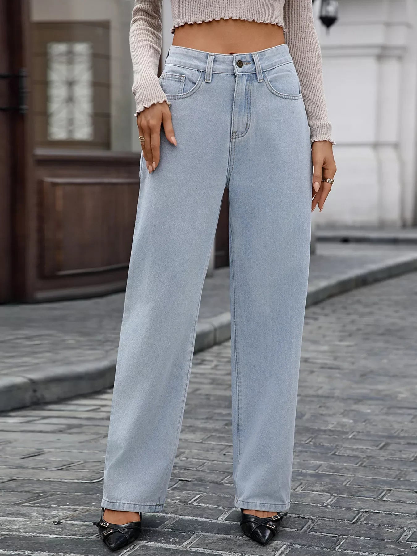 Coastal Inspired High Waisted Wide Leg Jeans With Pockets - Southern Shores Clothing