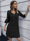 Casual Button Down V Neck Mini Dress Solid - Southern Shores Clothing