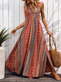 Printed All-Over Tied-Back Sleeveless Maxi Dress With Slit - Southern Shores Clothing