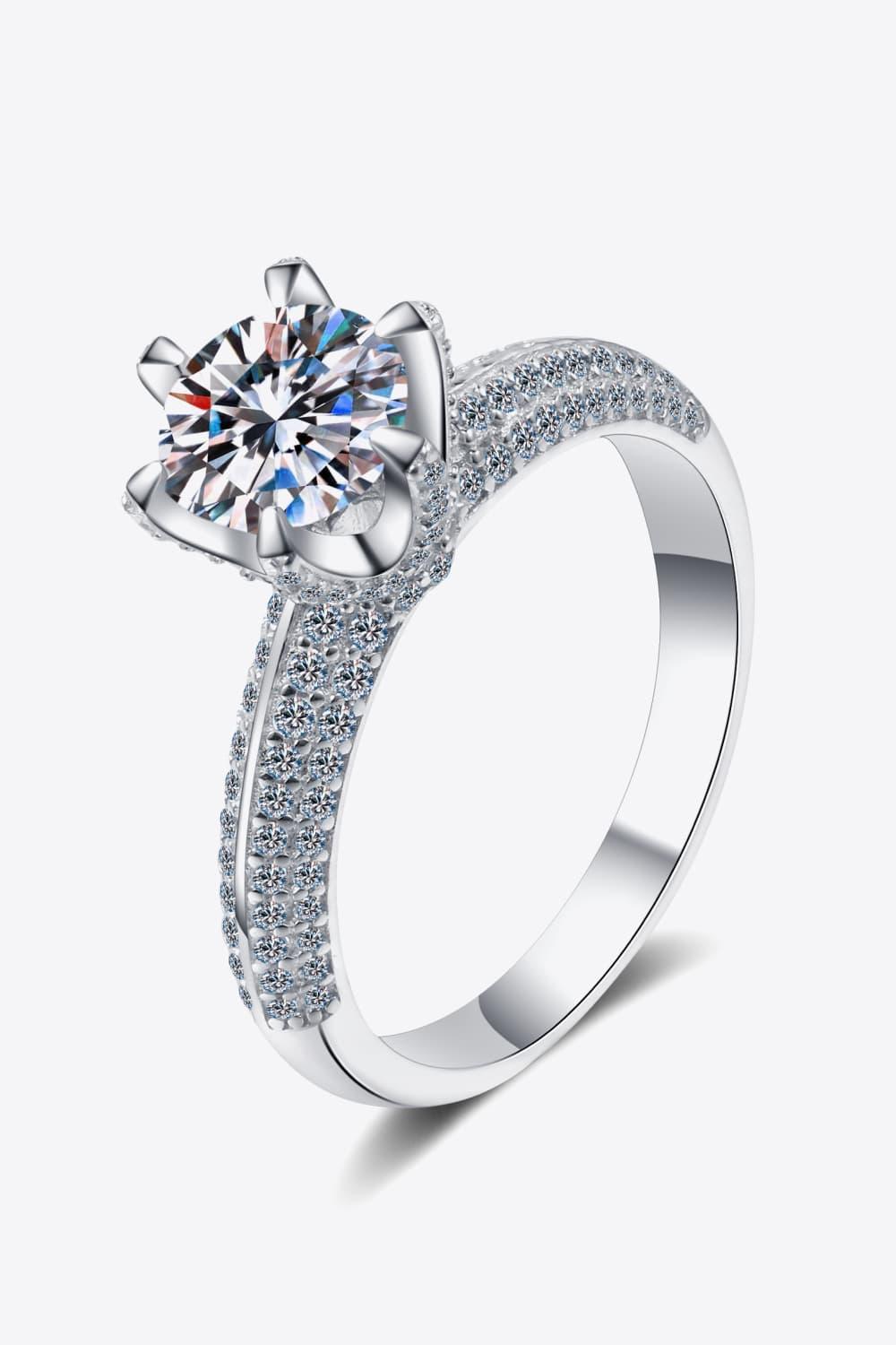 Moissanite Ring With Side Stones In Sterling Silver - Southern Shores Clothing