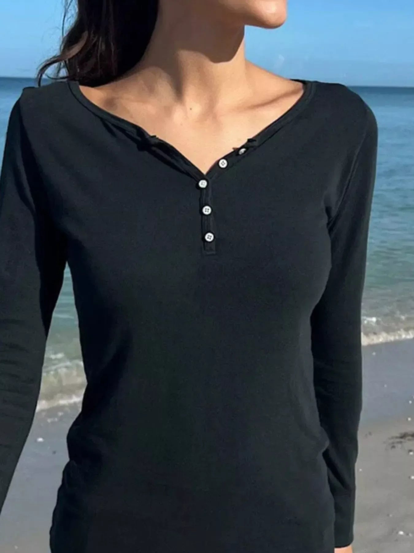 Striped Long Sleeve Henley T-Shirt - Southern Shores Clothing
