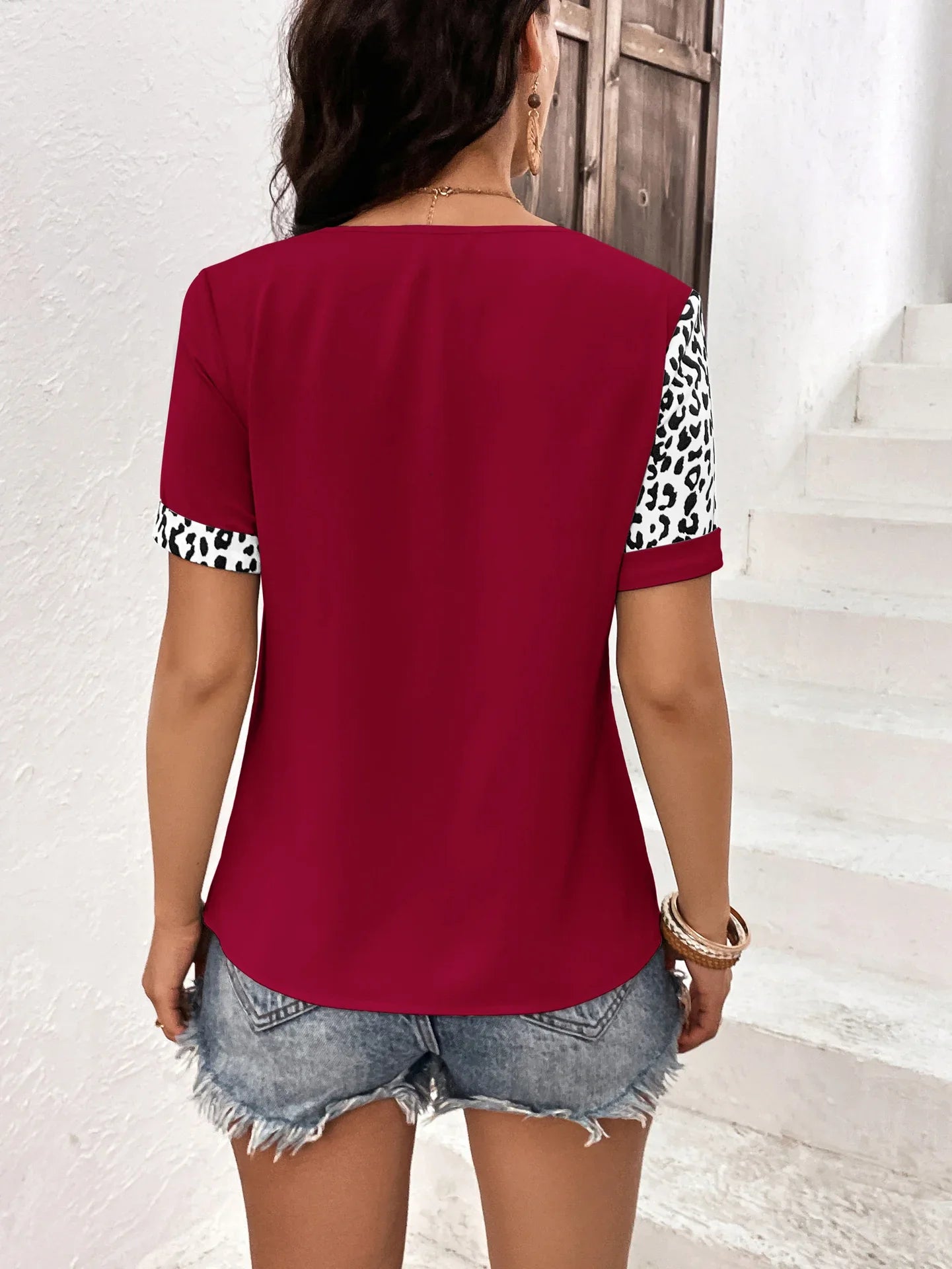 Leopard Print Round Neck Short Sleeve Tee - Southern Shores Clothing