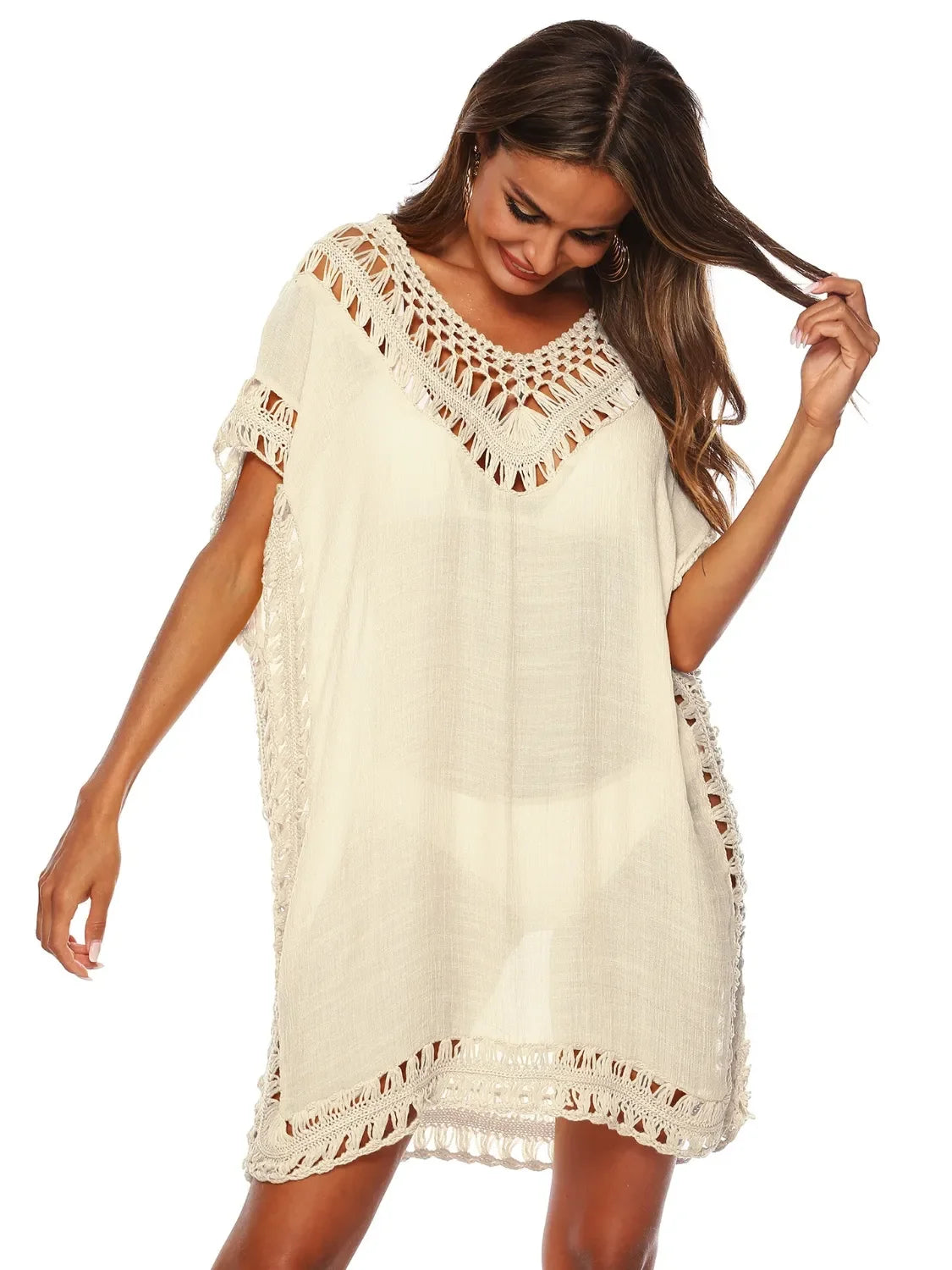 Bohemian Crochet Trim Beach Cover-Up One Size - Southern Shores Clothing