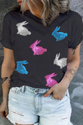 Plus Size Rabbit Round Neck Short Sleeve T Shirt - Southern Shores Clothing