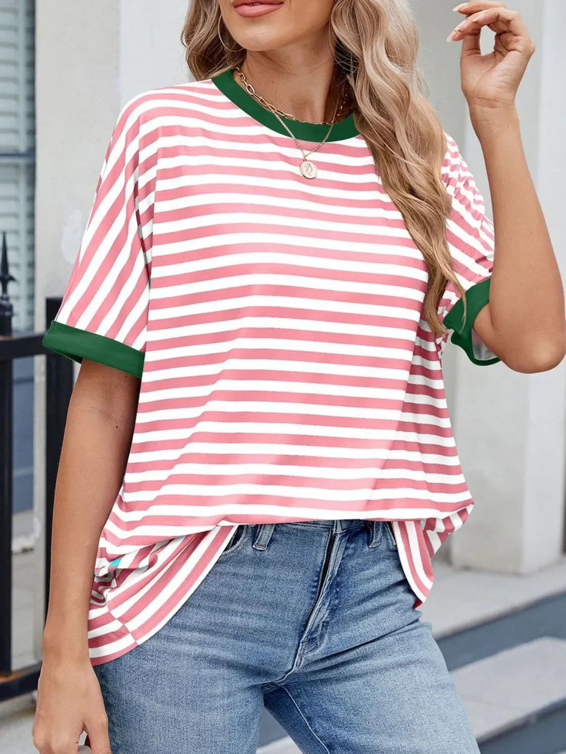 Striped Round Neck Half Sleeve T-Shirt - Southern Shores Clothing