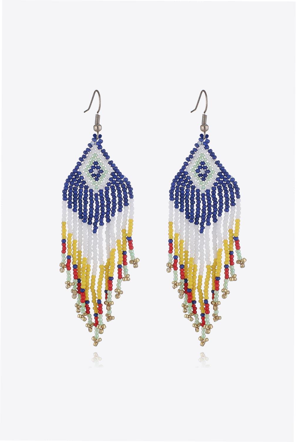 Beaded Dangle Earrings Diamond Fringe Boho Style Jewelry - Southern Shores Clothing