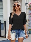 Spade Eyelet V-Neck Puff Sleeve Rayon Top - Southern Shores Clothing
