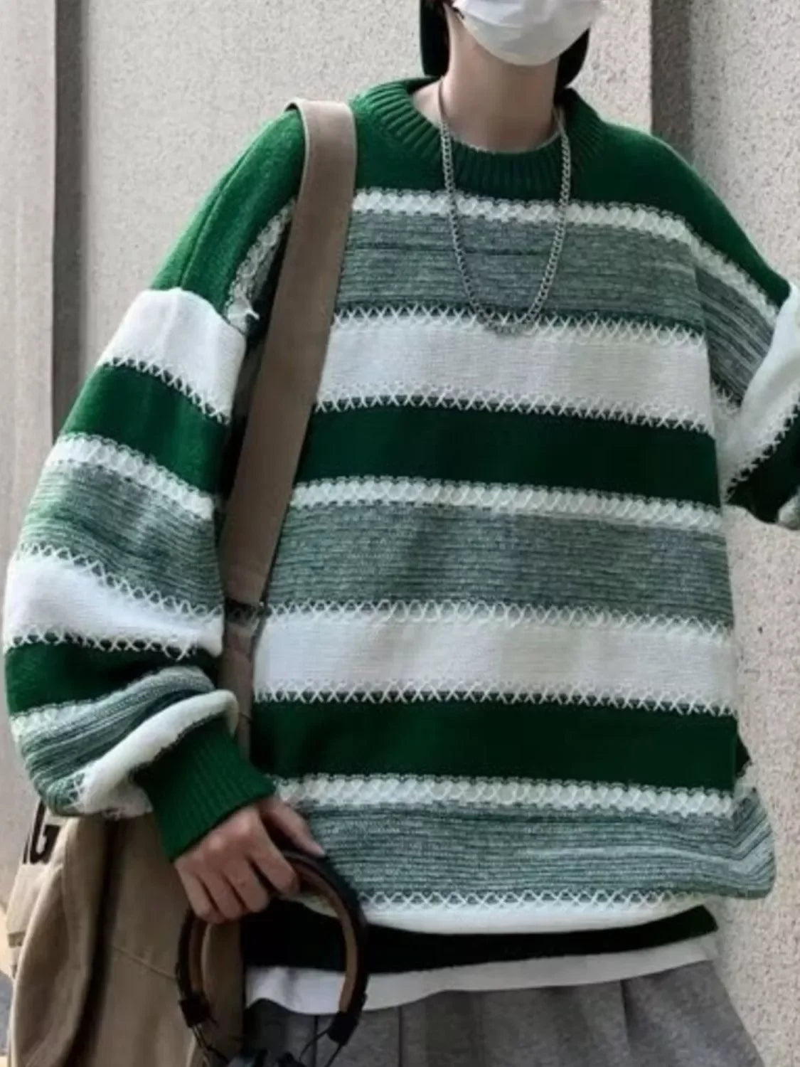 Striped Relaxed Fit Polyester Blend Sweater