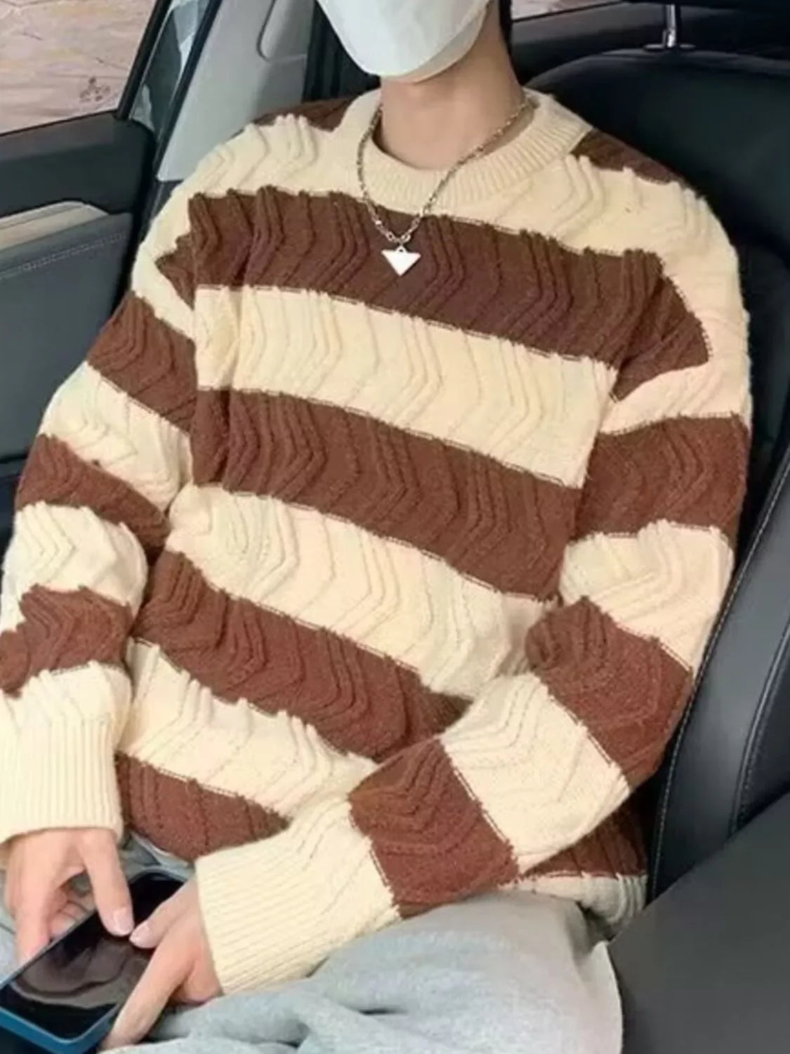 Striped Textured Stretch Knit Sweater Coastal Life - Southern Shores Clothing