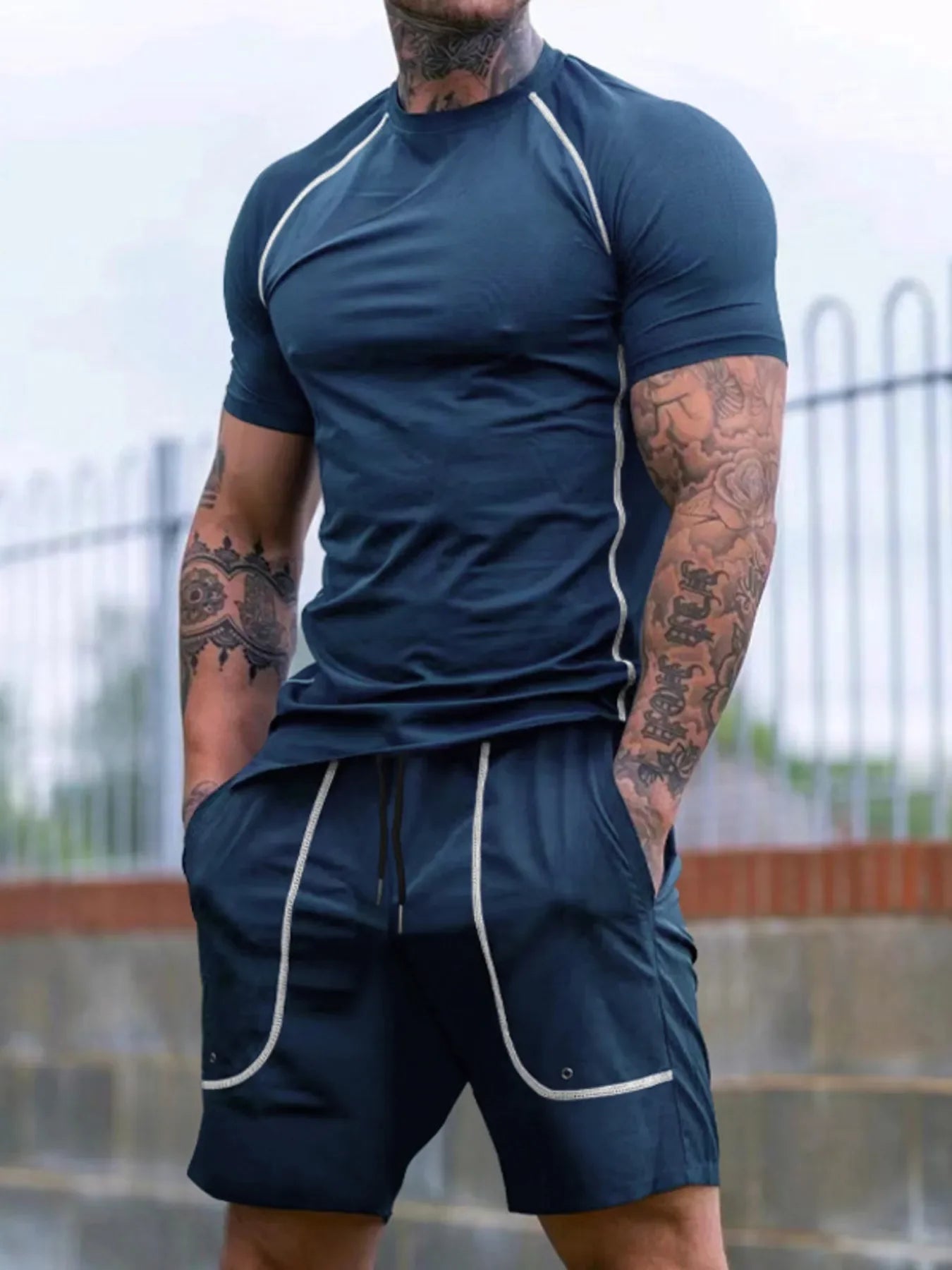 Men's Full Size Round Neck Short Sleeve T-Shirt and Shorts Set Plus Size - Southern Shores Clothing