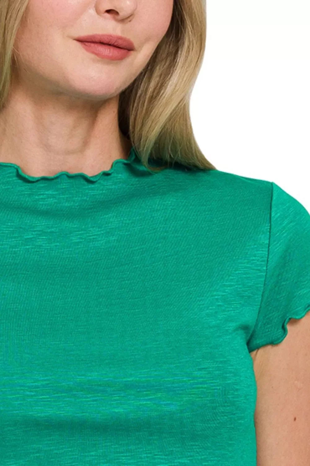 Cotton Modal Slub Lettuce Trimmed Cropped T Shirt - Southern Shores Clothing