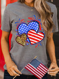 Heart Graphic Round Neck T Shirt Leopard Accent - Southern Shores Clothing