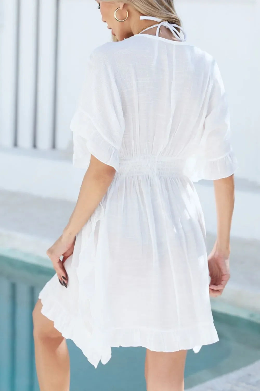 Ruffled Smocked V-Neck One Size Cover-Up - Southern Shores Clothing