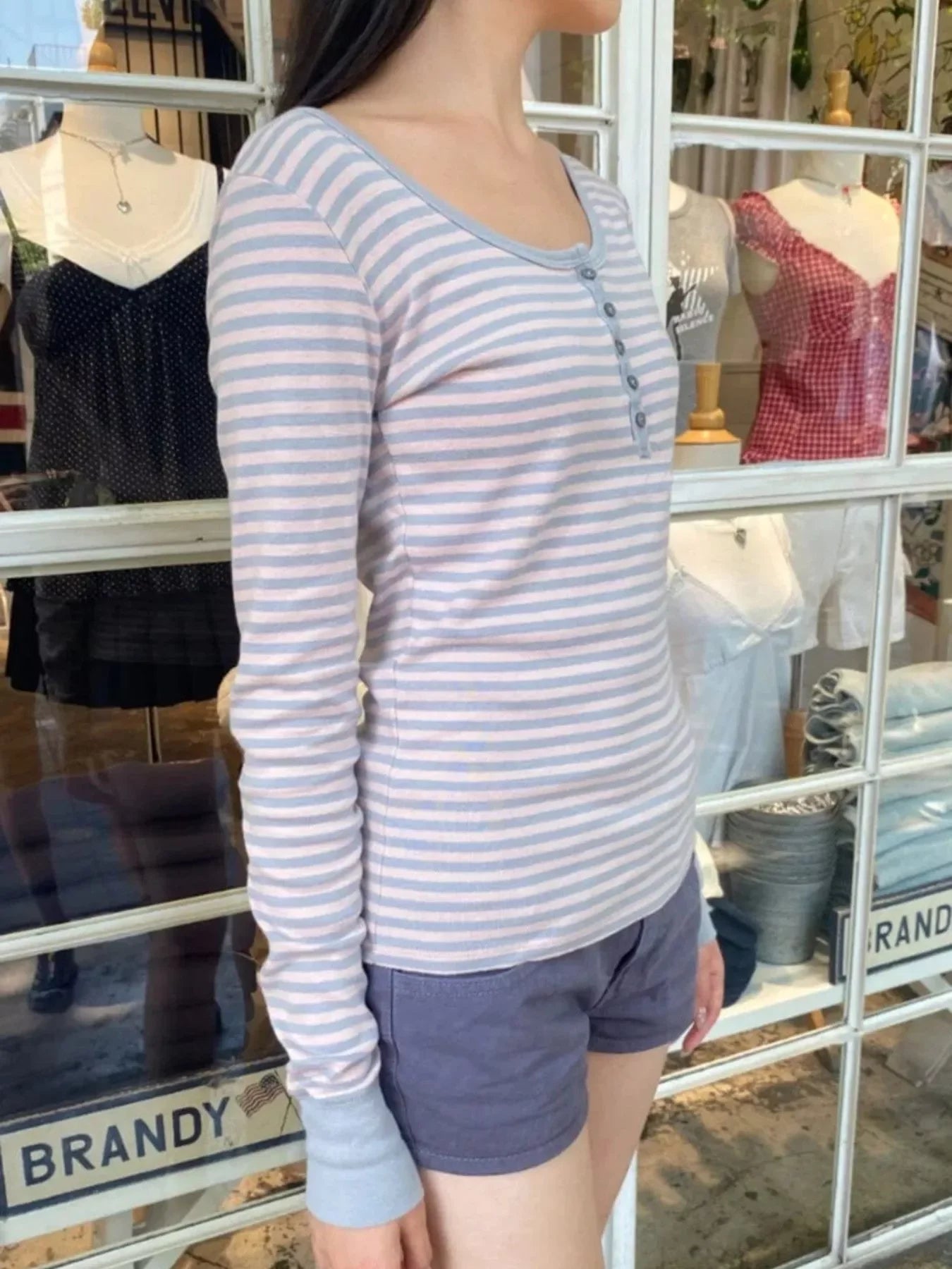 Striped Long Sleeve Henley T-Shirt - Southern Shores Clothing