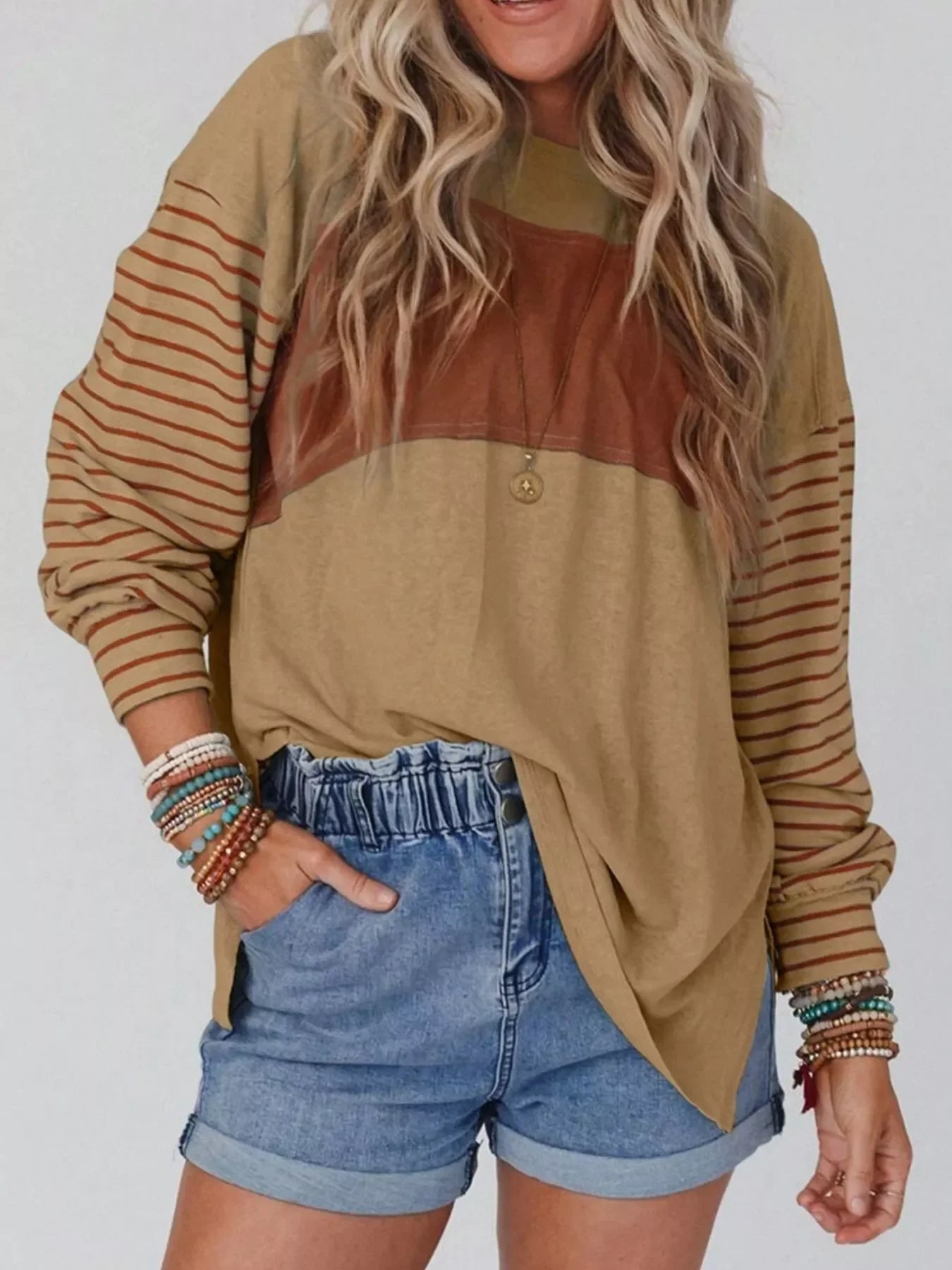 Striped Color Block Long Sleeve T-Shirt - Southern Shores Clothing