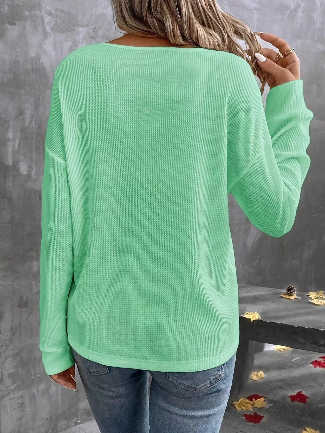 Plus Size V-Neck Long Sleeve Waffle Knit Shirt - Southern Shores Clothing