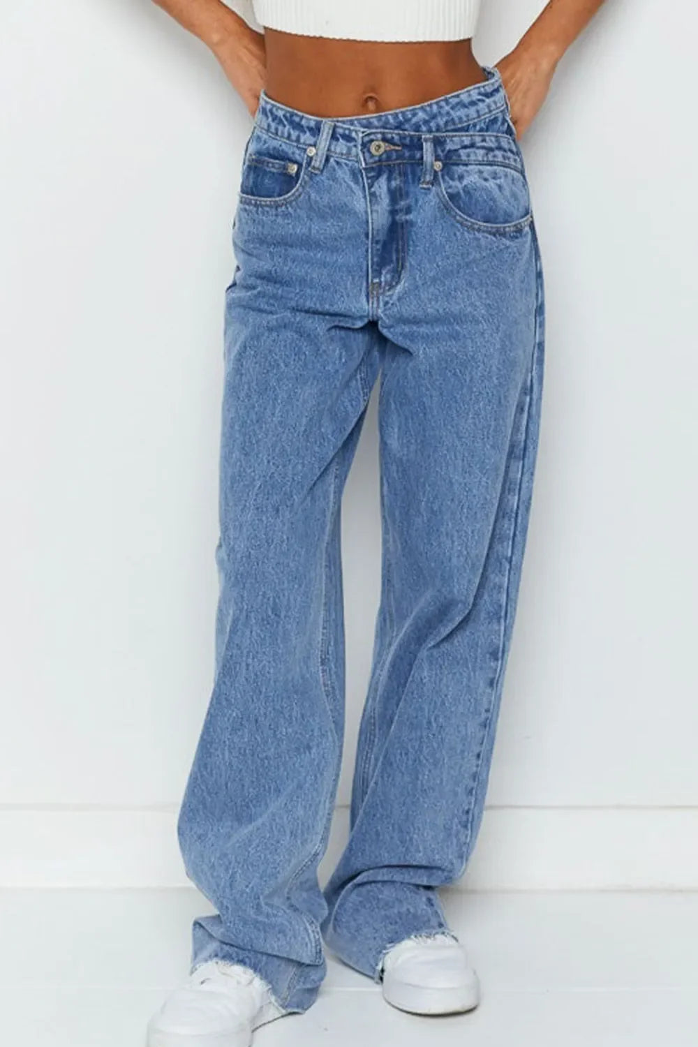 Coastal Denim Mid Rise Asymmetrical Waist Wide Leg Jeans - Southern Shores Clothing
