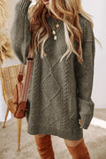 Casual Cable-Knit Round Neck Sweater Dress - Southern Shores Clothing