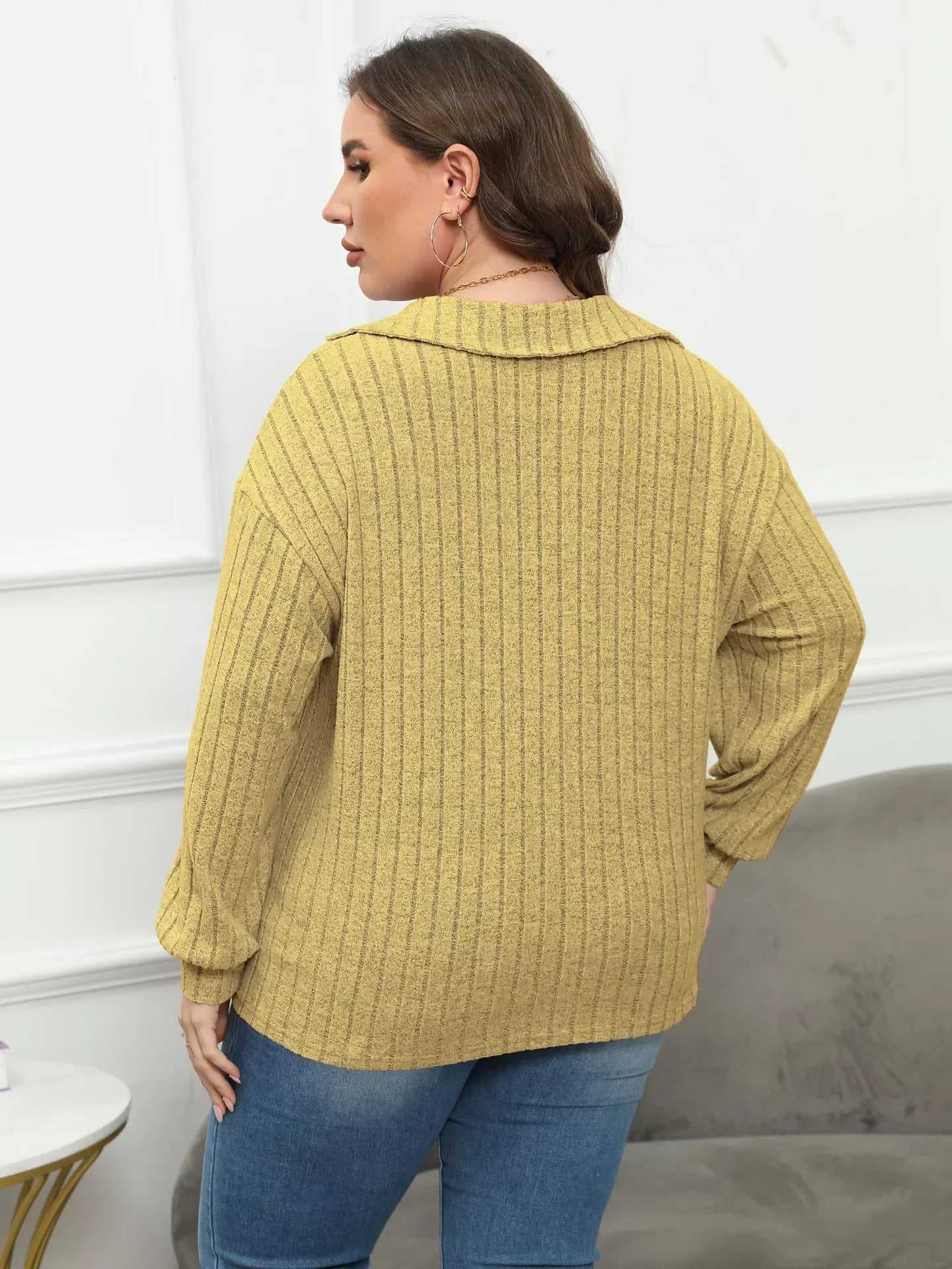 Plus Size Ribbed Knit Polo Collar T Shirt - Southern Shores Clothing