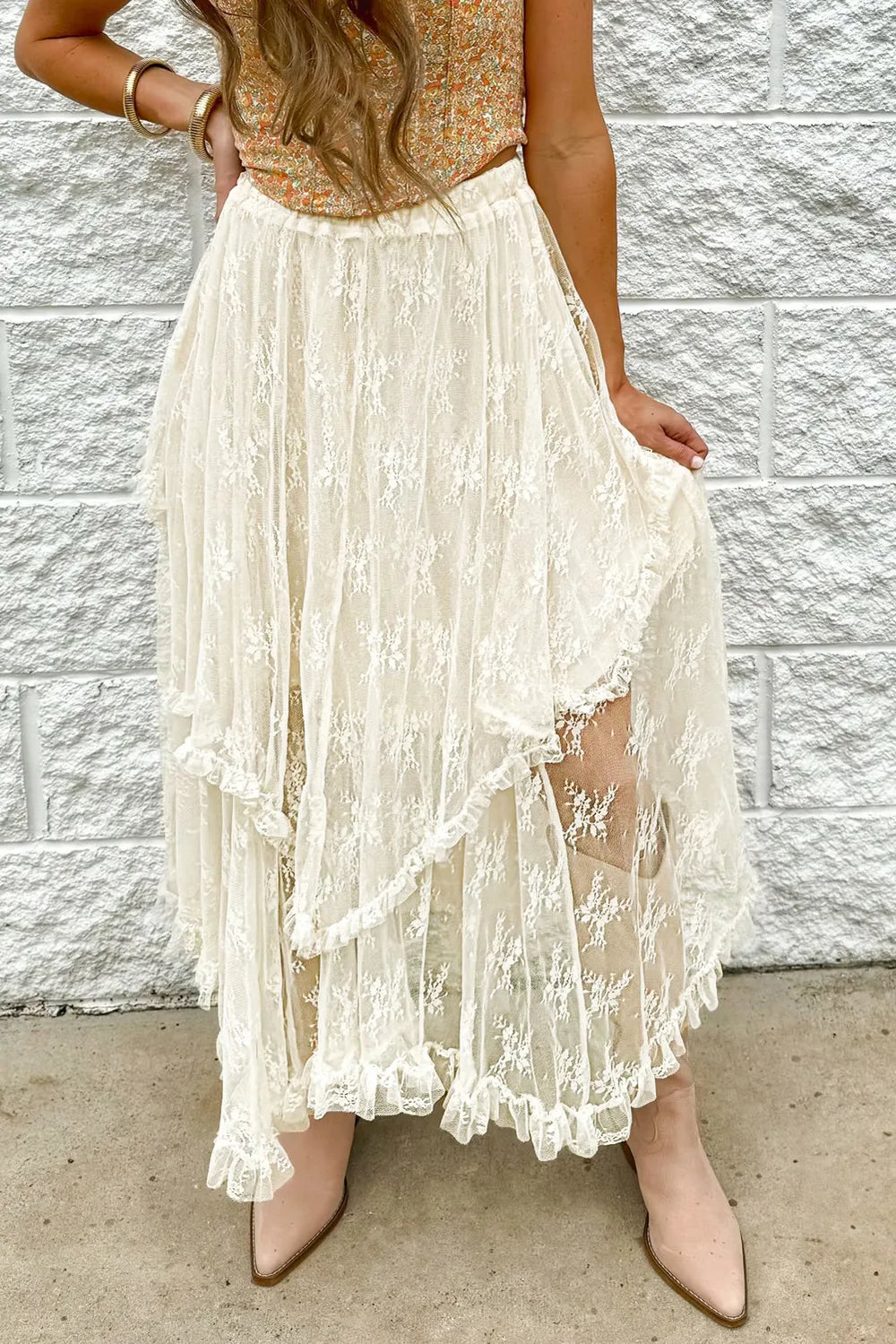 Beach Inspired Lace Tiered Midi Skirt for Women