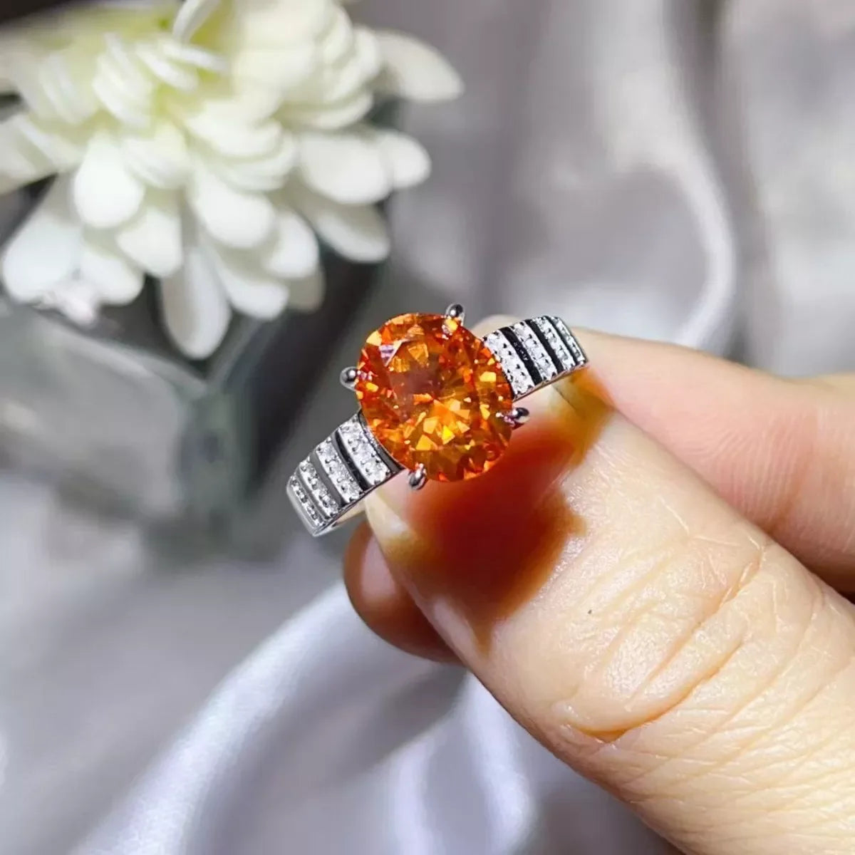 Three Carat Moissanite Oval Ring In Sterling Silver Band - Southern Shores Clothing
