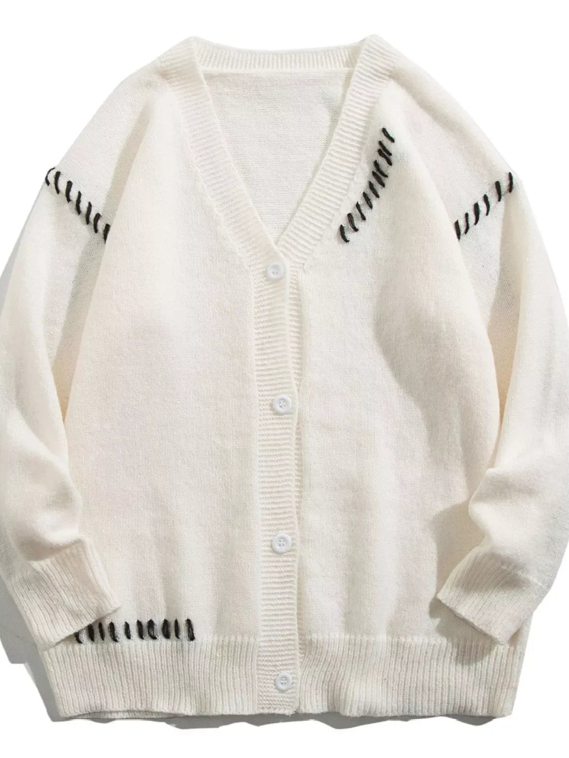 Plus Size Ribbed Trim V-Neck Cardigan Sweater - Southern Shores Clothing