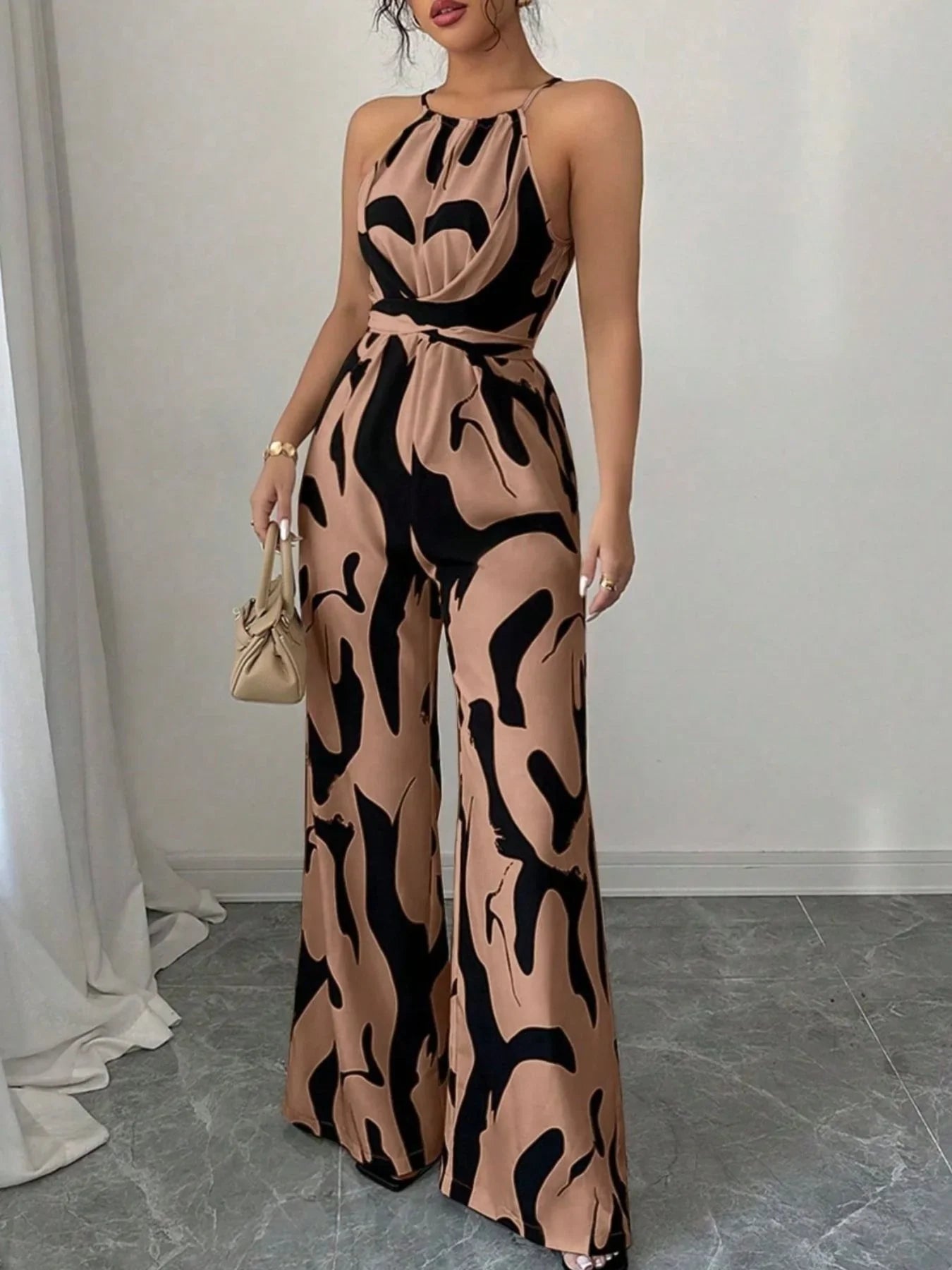 Abstract Print Sleeveless Wide Leg Jumpsuit - Southern Shores Clothing