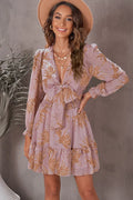 Floral Deep V Flounce Sleeve Mini Dress - Southern Shores Clothing