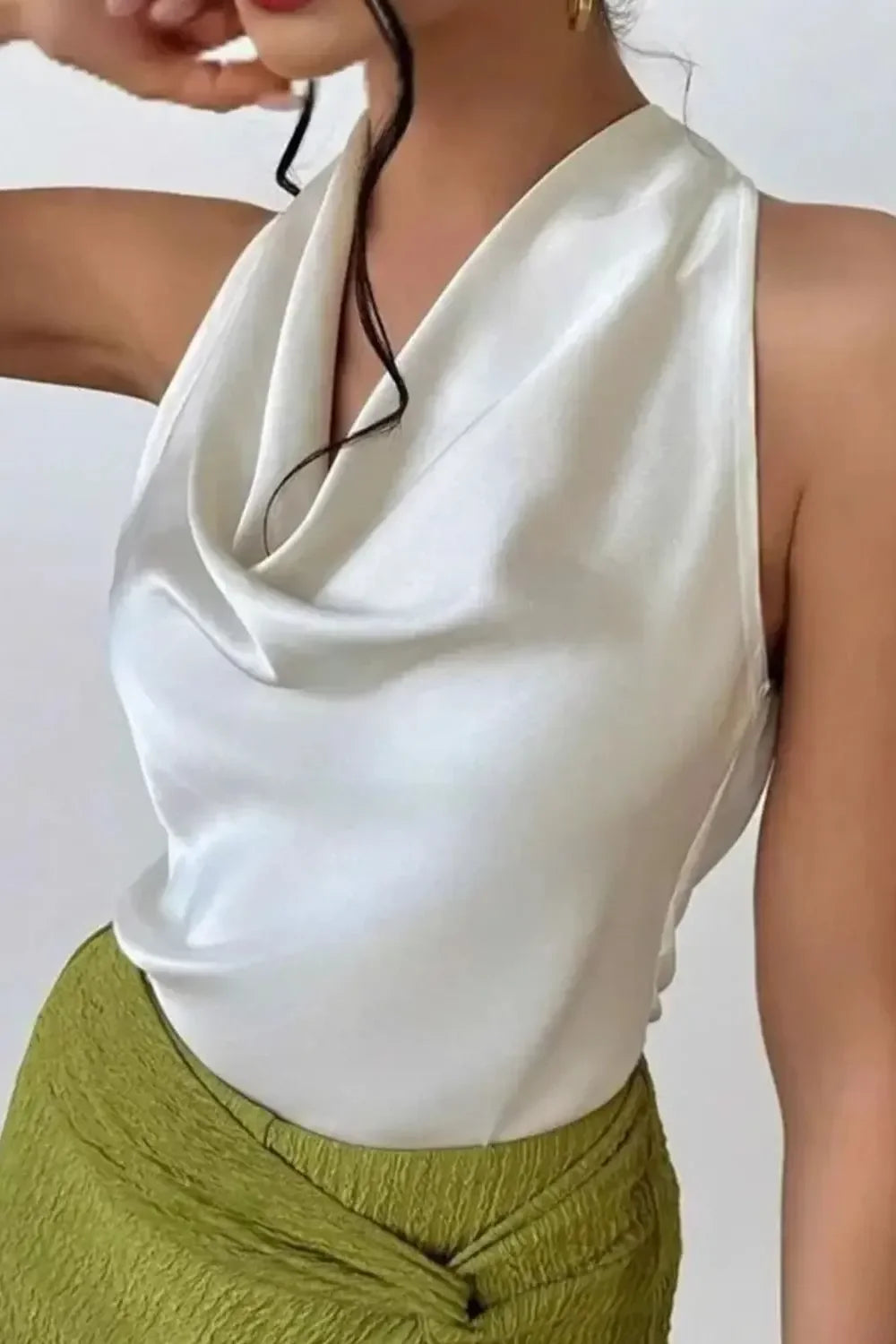 Satin Cowl Neck Sleeveless Blouse For Office - Southern Shores Clothing