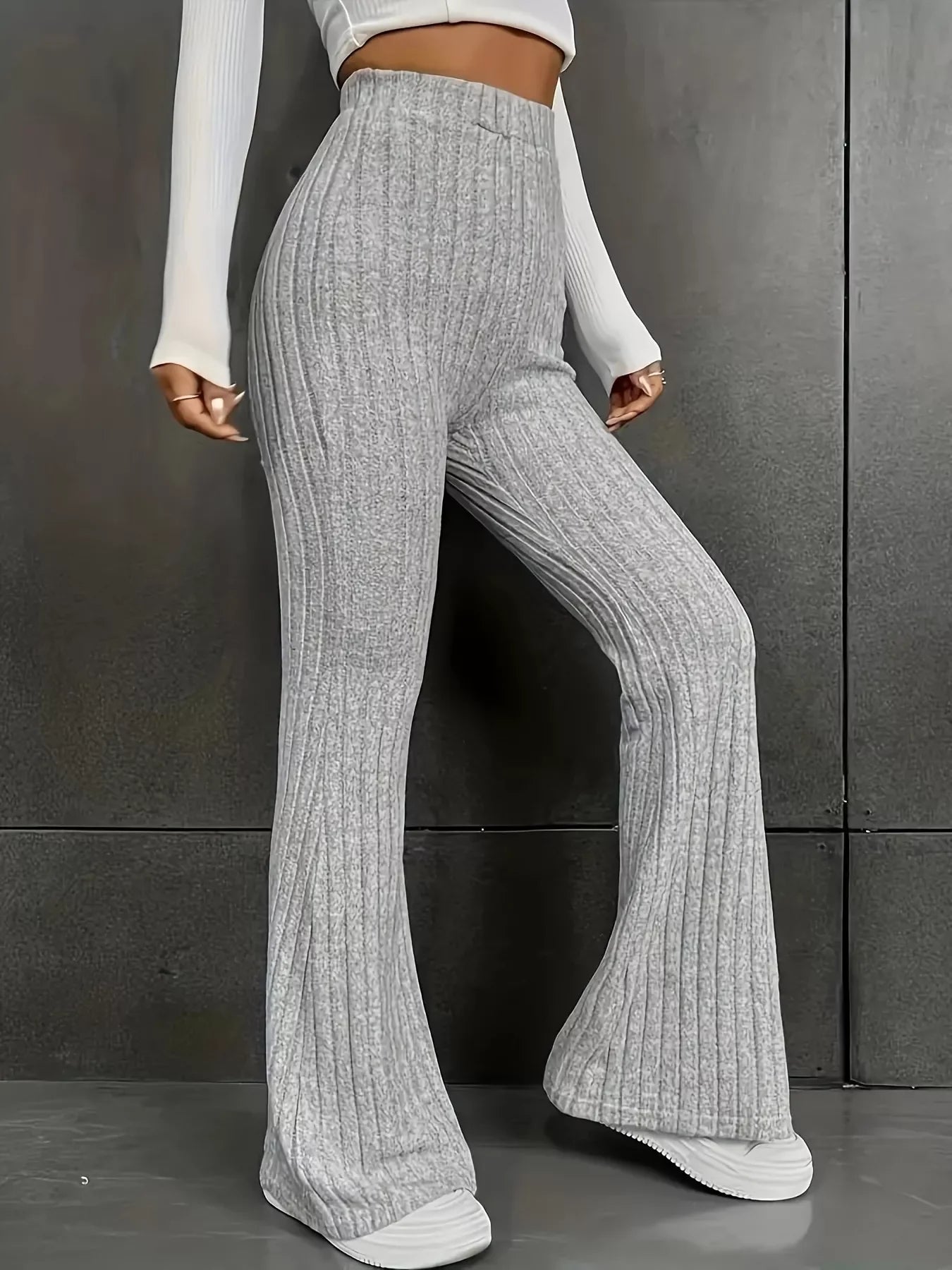 Plus Size Ribbed Knit High Waist Flare Pants - Southern Shores Clothing