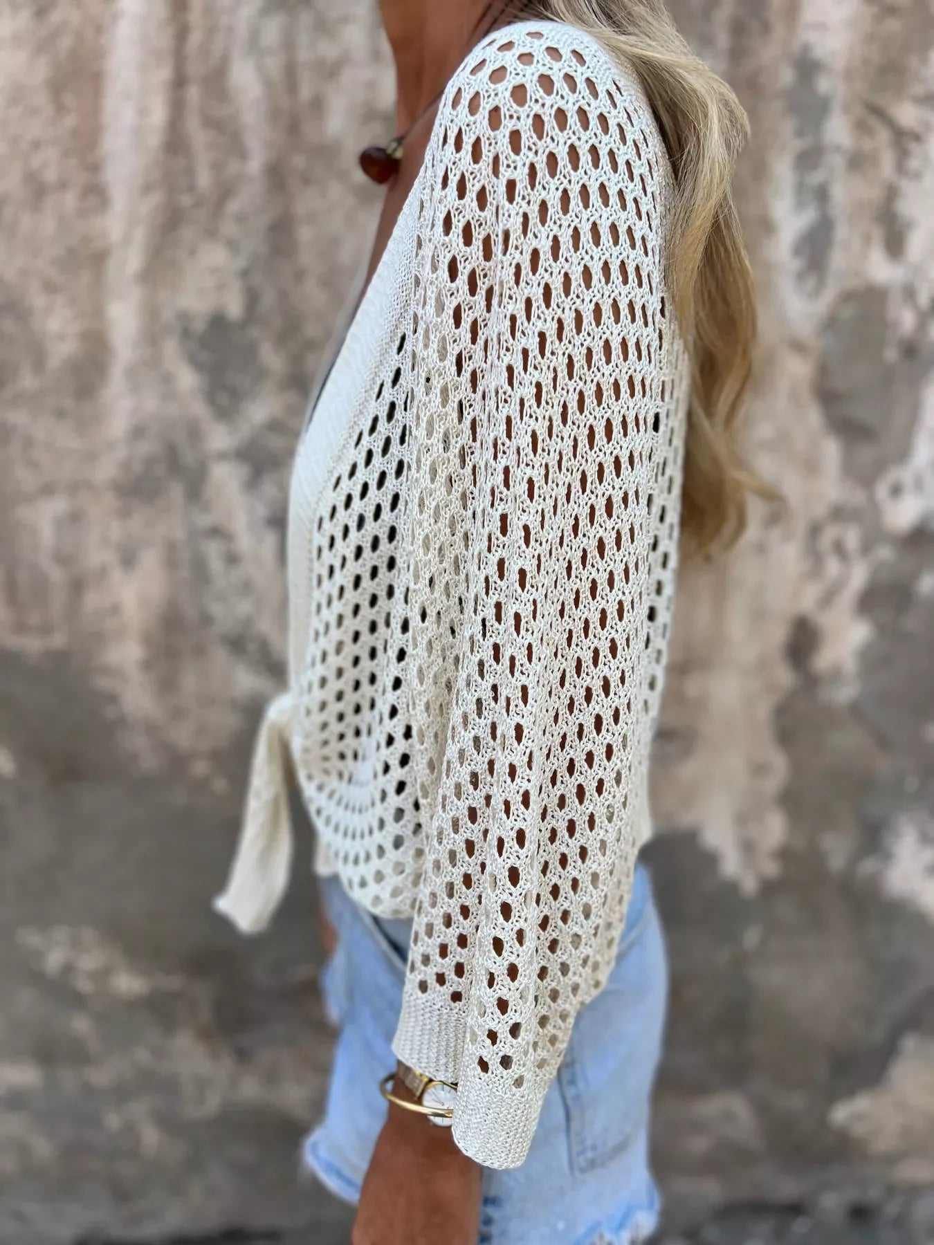 Tie-Front Crochet Knit Cover Up With Openwork Detailing - Southern Shores Clothing