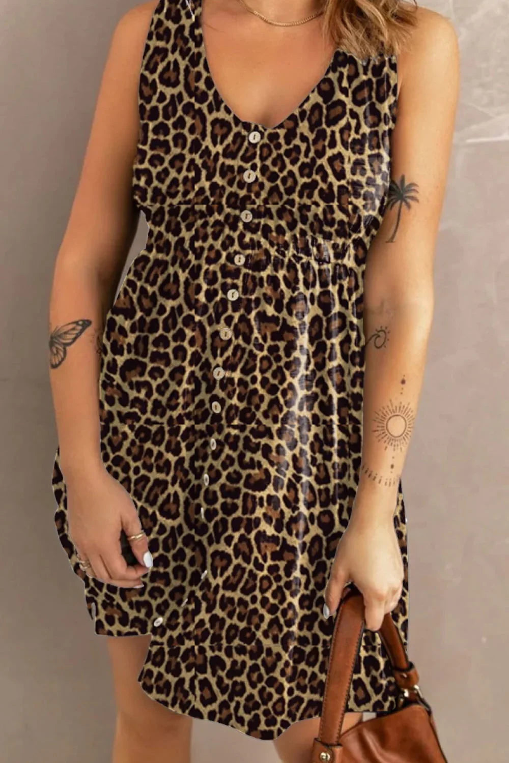 Double Take Printed Scoop Neck Sleeveless Buttoned Magic Dress with Pockets - Southern Shores Clothing