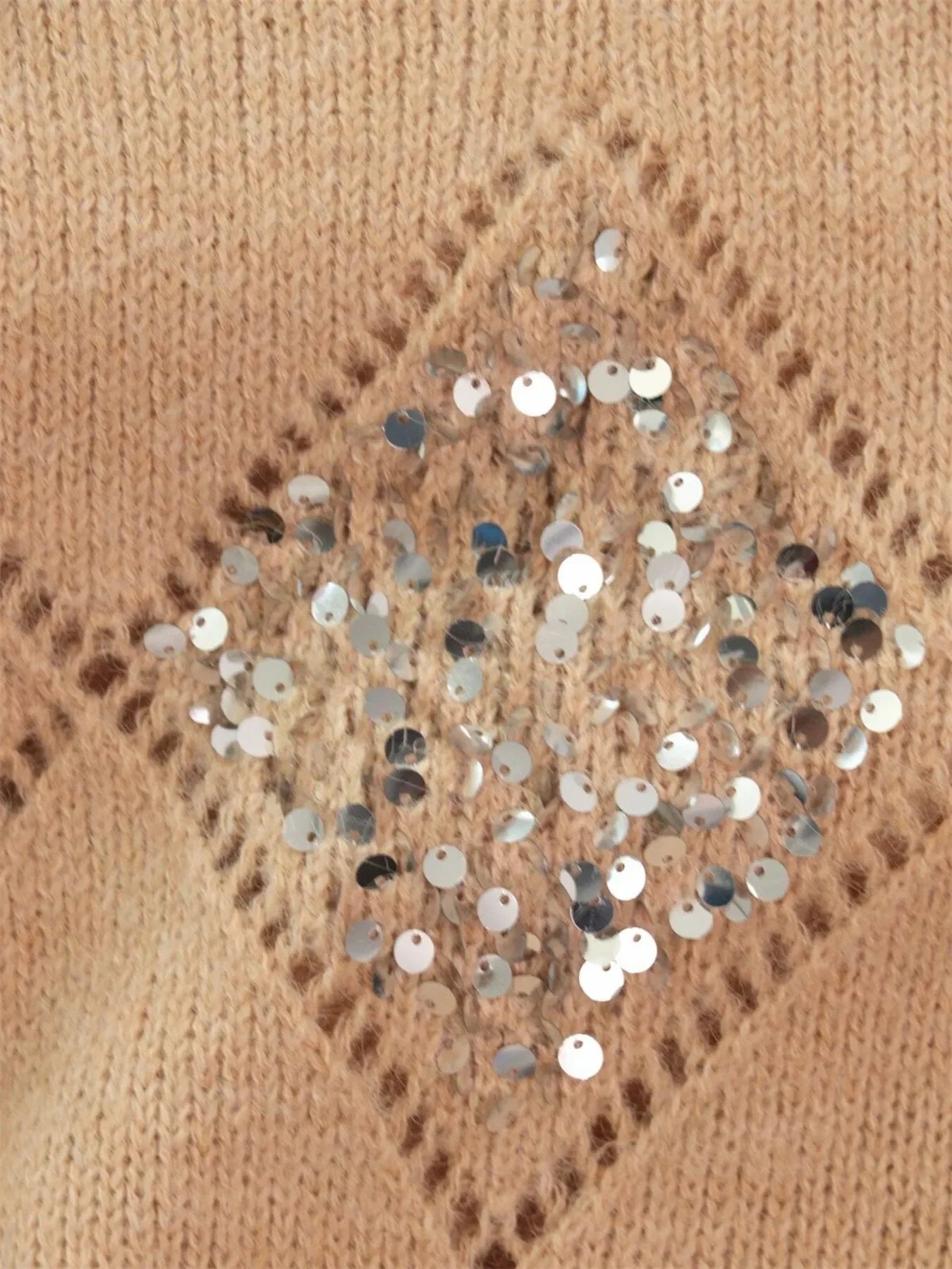 Sequined Diamond Pattern Oversized Sweater - Southern Shores Clothing