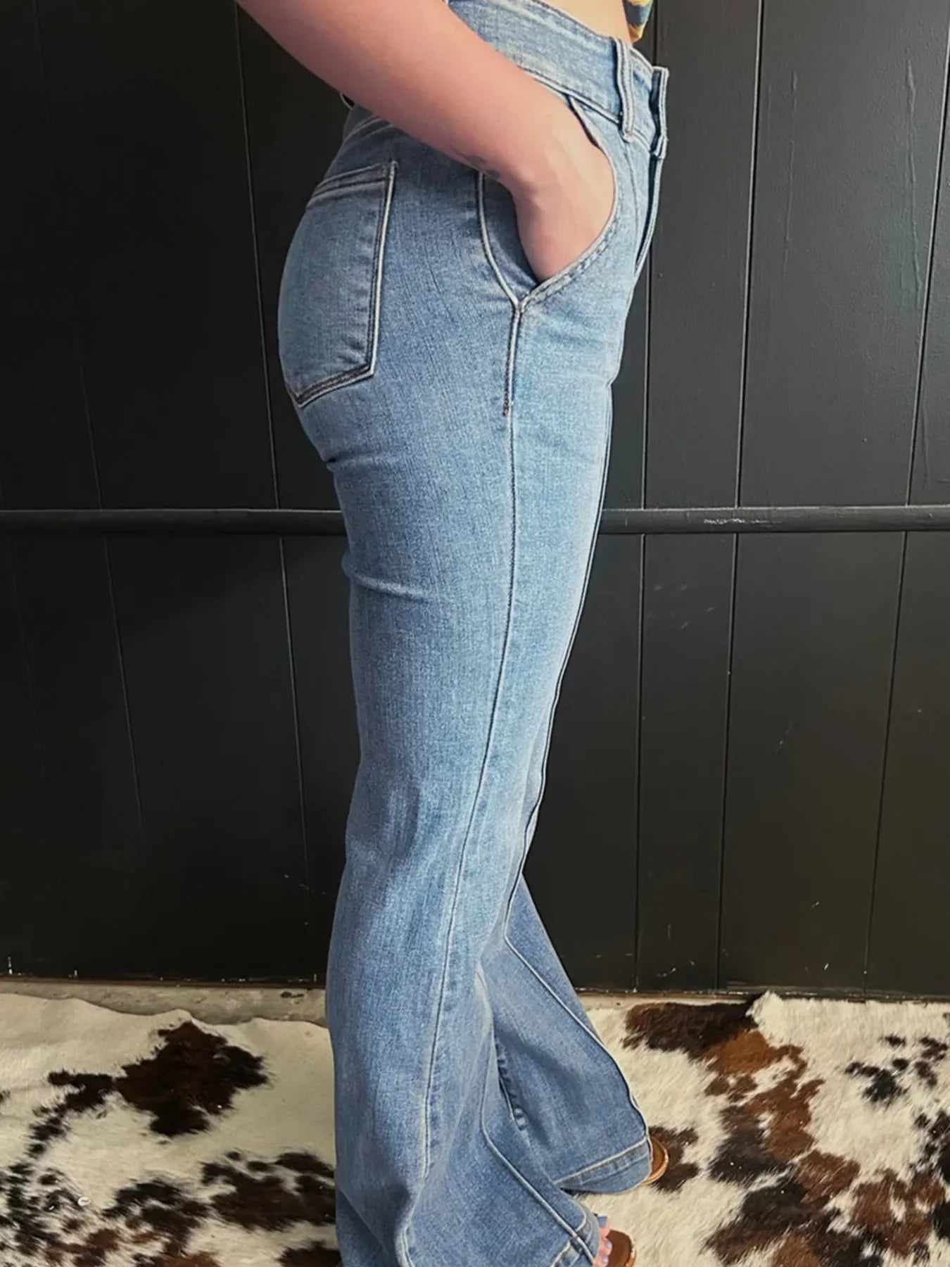Coastal High-Waisted Flare Jeans With Seam Detail - Southern Shores Clothing