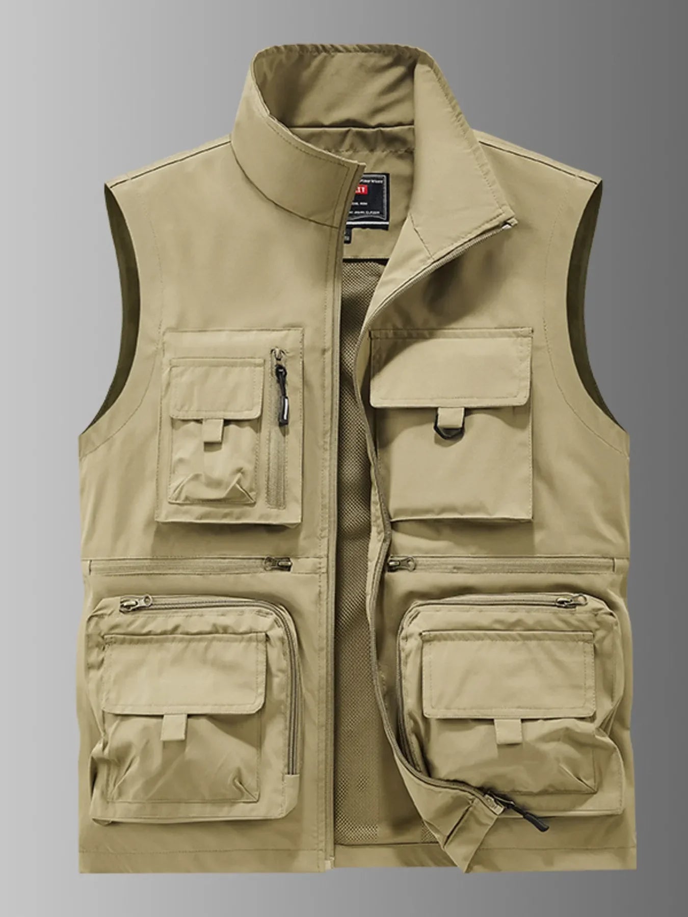 Plus Size Multi Pocket Polyester Utility Vest With Zipper - Southern Shores Clothing