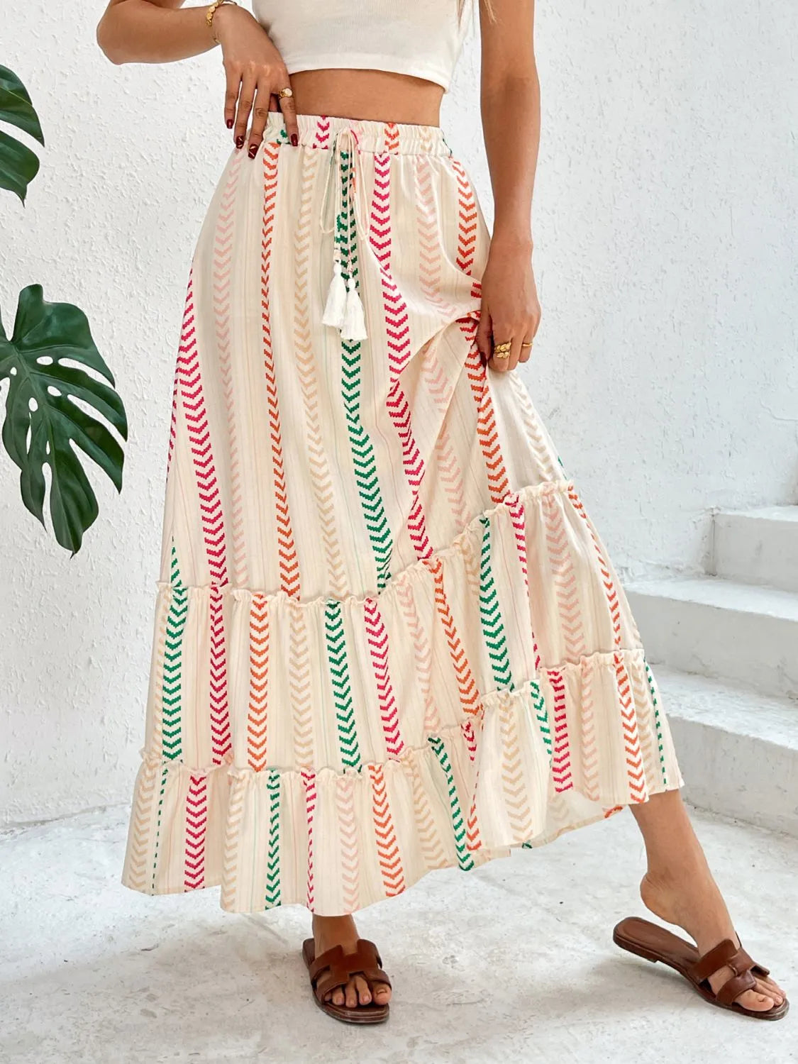 Beach Inspired Frill Printed Maxi Skirt for Summer