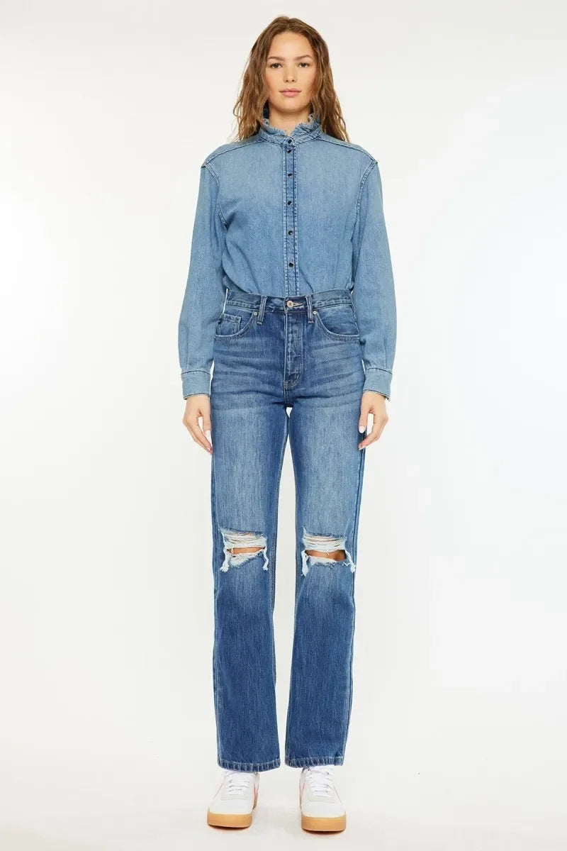 Nautical Inspired Ultra High Rise 90s Boyfriend Jeans - Southern Shores Clothing