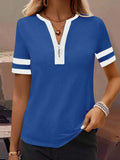 Striped Short Sleeve Stretch Half Zip T Shirt - Southern Shores Clothing
