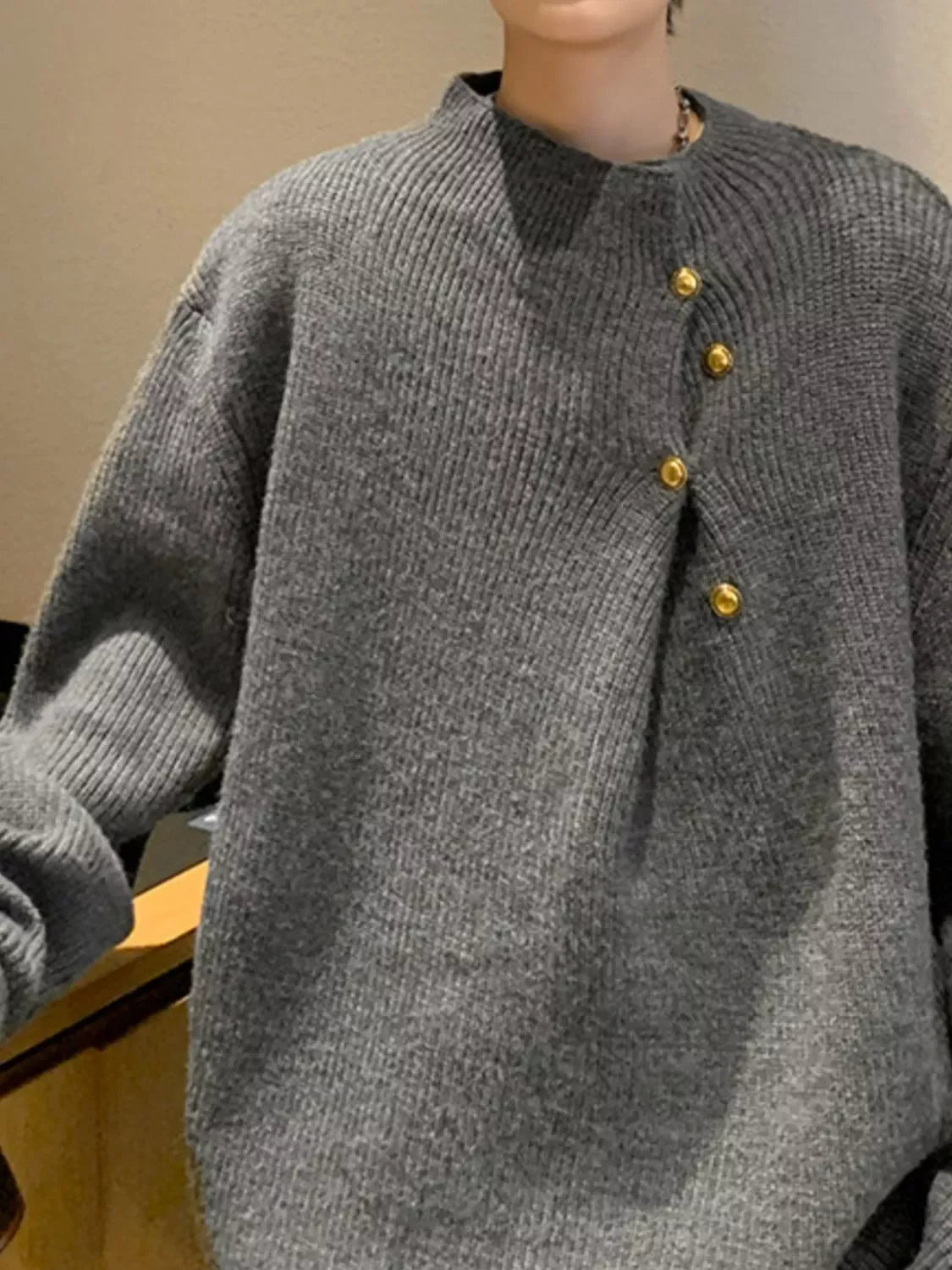 Ribbed Button-Accent Knitted Sweater Coastal - Southern Shores Clothing