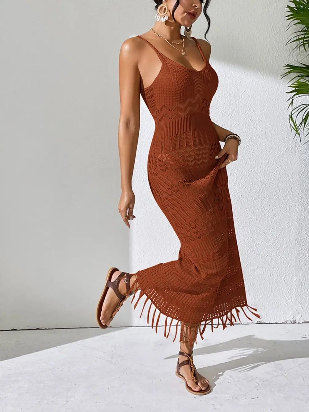 Tassel Sheer Openwork Cover Up Dress Beach Resort - Southern Shores Clothing