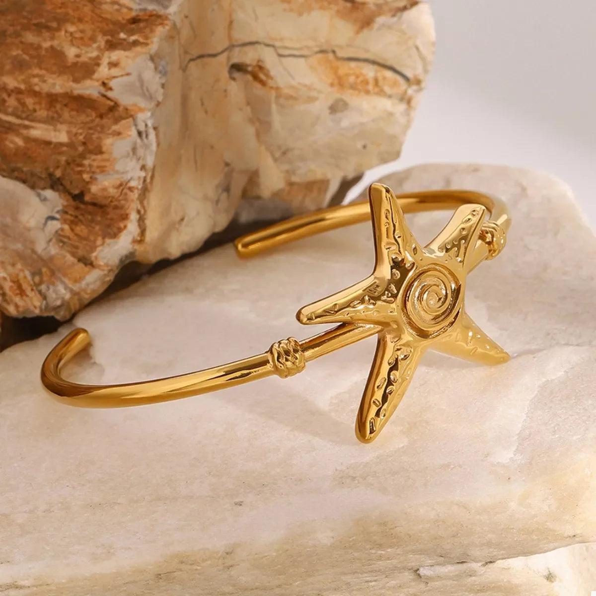 18K Gold-Plated Starfish Open Bracelet Stainless Steel - Southern Shores Clothing