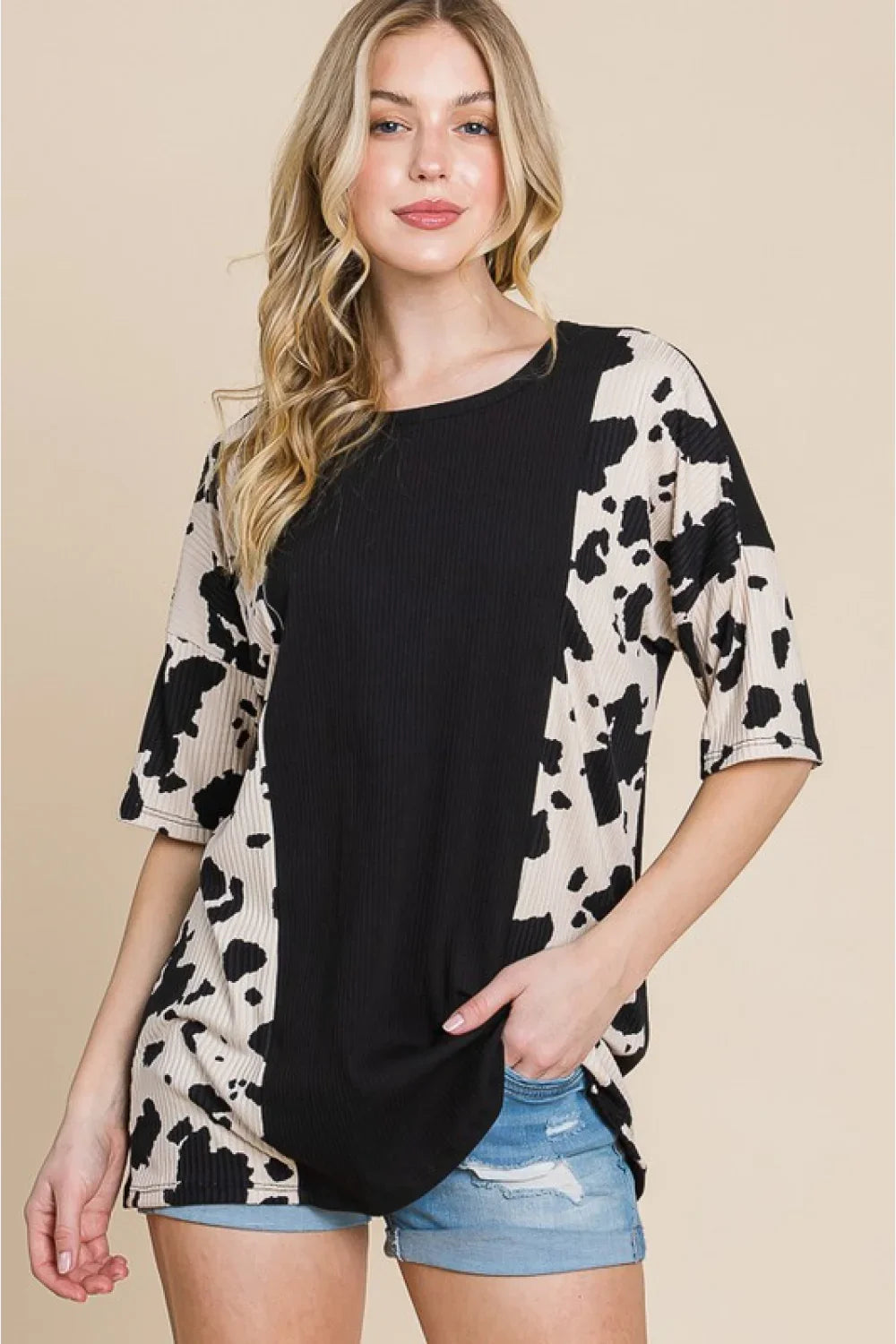 Rodeo Love Ribbed Animal Contrast T Shirt - Southern Shores Clothing