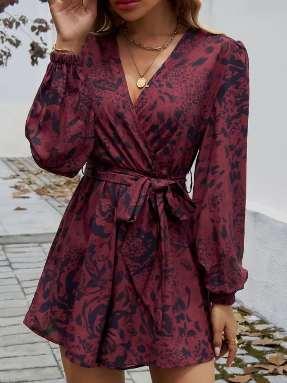 Tied Surplice Long Sleeve Romper With Sheer Detail - Southern Shores Clothing