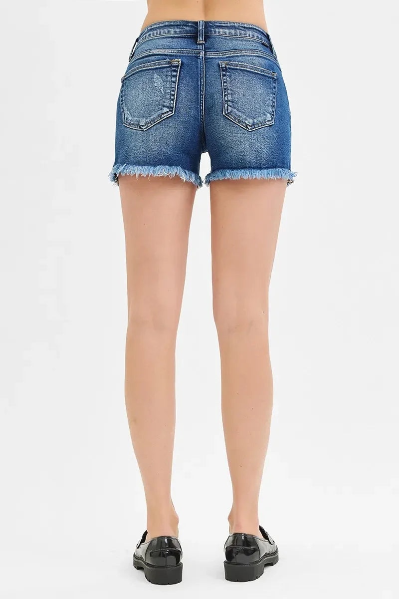 Plus Size Low Rise Frayed Denim Shorts Relaxed - Southern Shores Clothing