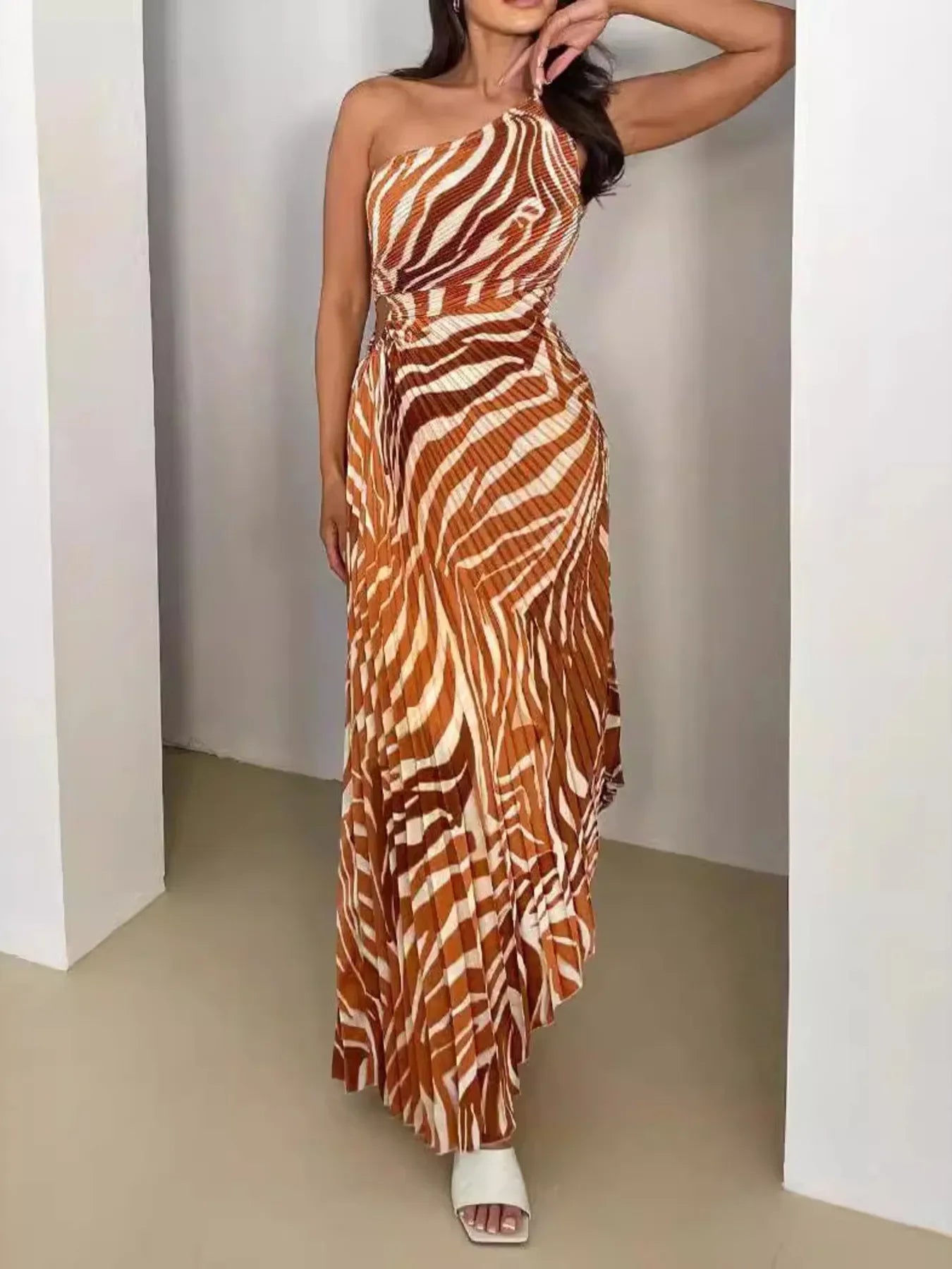 Printed One Shoulder Asymmetrical Bayside Maxi Dress - Southern Shores Clothing