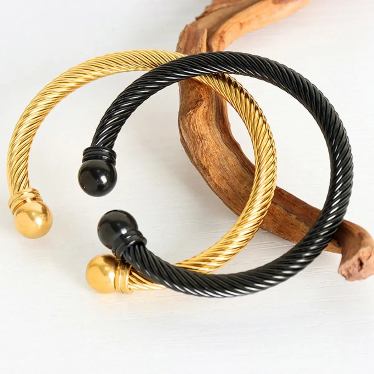 18K Gold Plated Stainless Steel Cable Cuff Bracelet - Southern Shores Clothing