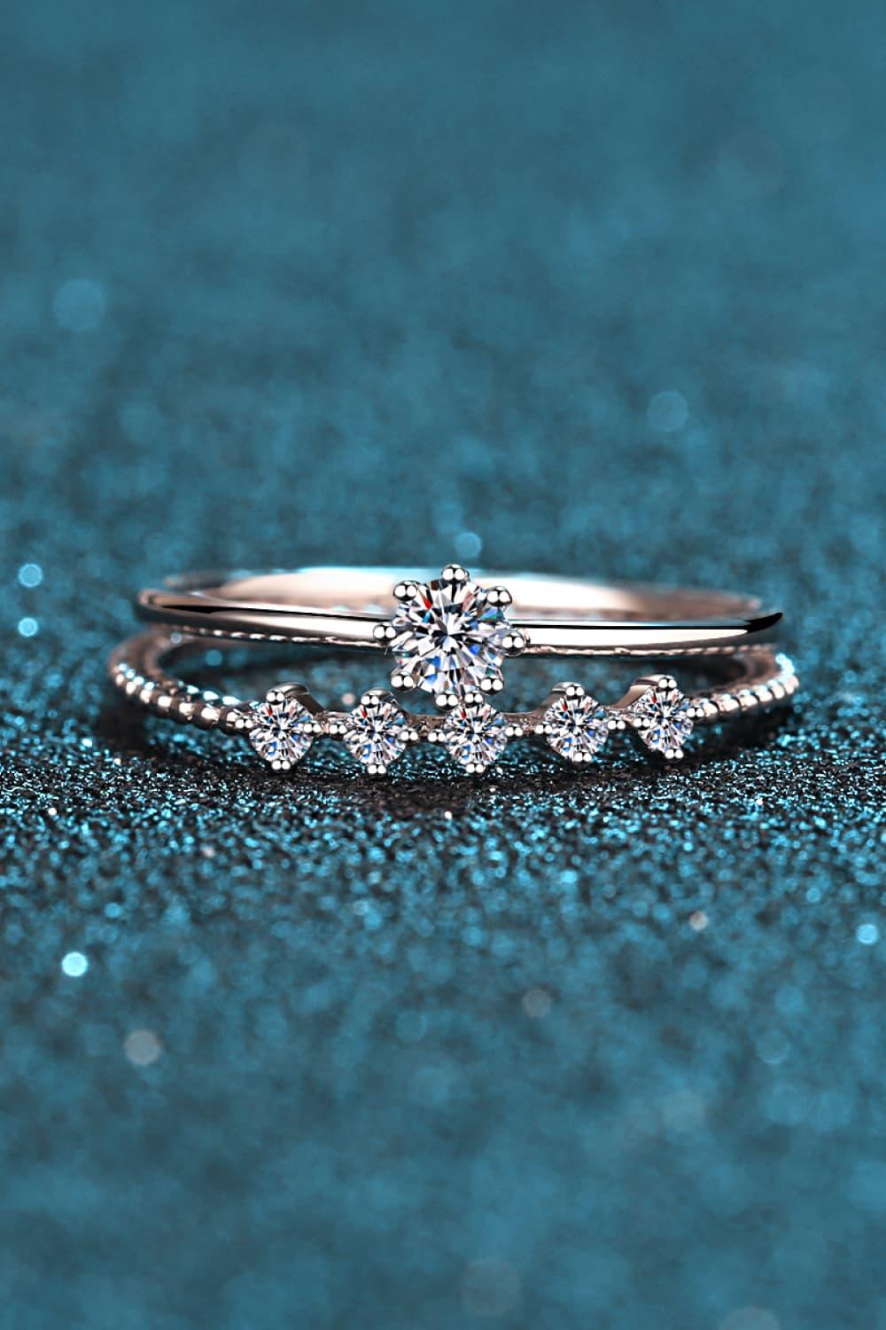 Moissanite Sterling Silver Two Piece Ring Set - Southern Shores Clothing