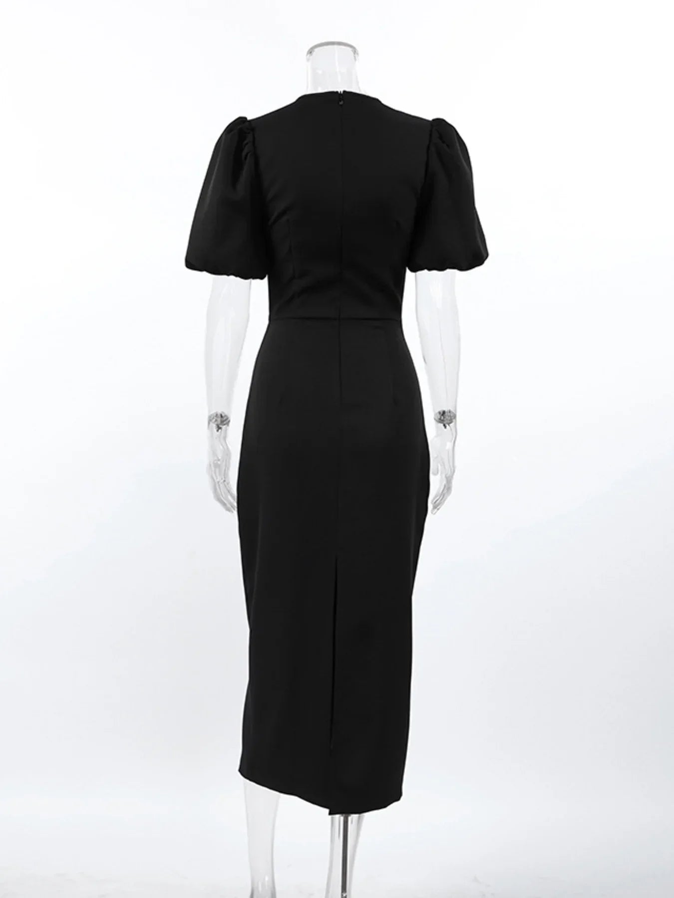 Elegant Cutout Front Puff Sleeve Dress For Formal Occasions - Southern Shores Clothing