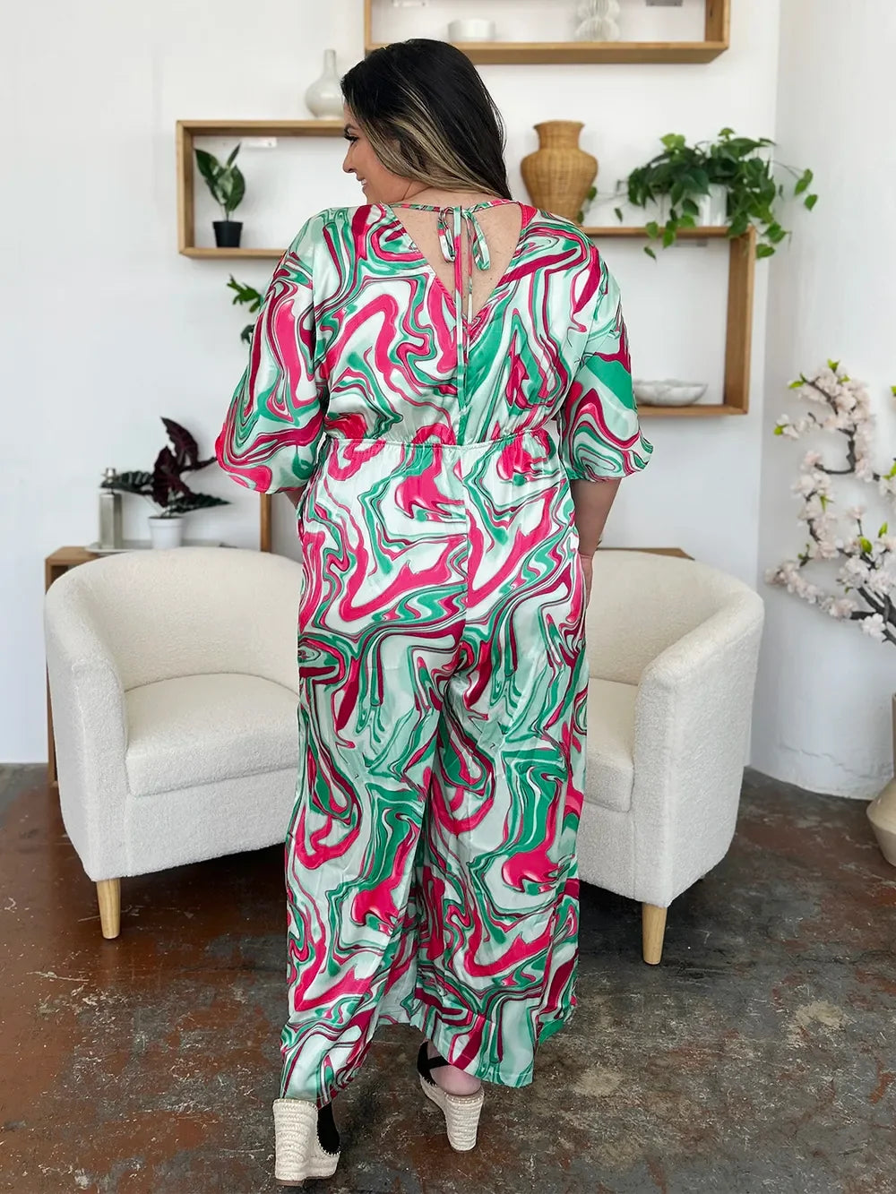 Tie Ruched Half Sleeve Wide Leg Jumpsuit - Southern Shores Clothing